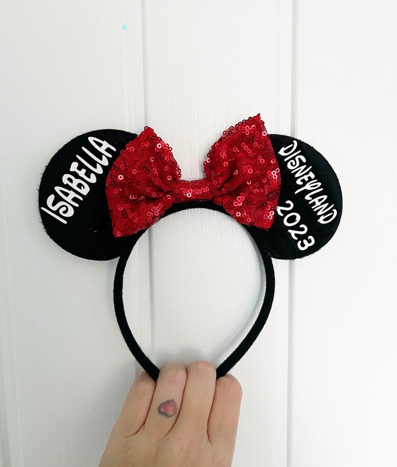 Personalised Matching Family Disney Trip Minnie Mouse Ears Mickey Bow Any Name headband image 1