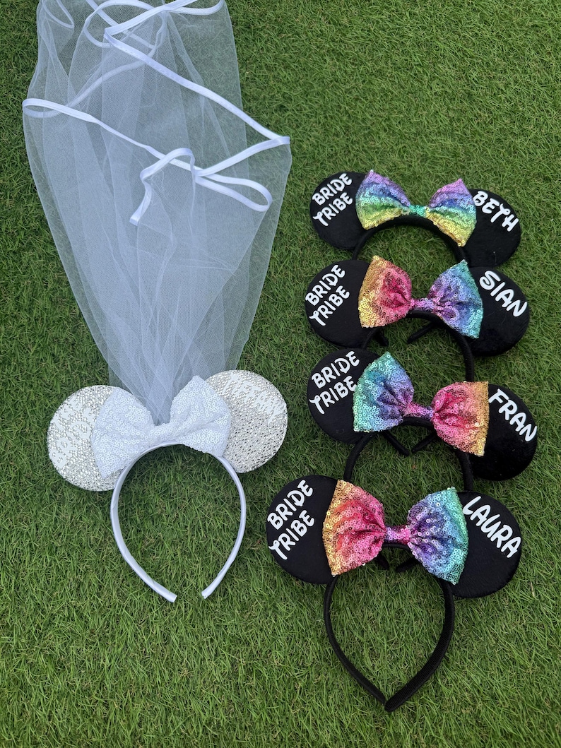 Disney bruid vrijgezellenfeest Minnie Mouse oren bruidsfeest glitter strik bruidsmeisje afbeelding 7