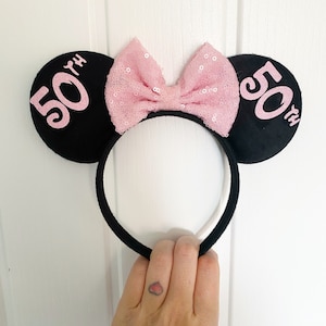 Personalised Birthday Disney Minnie Mouse Ears Any Age Mickey Bow