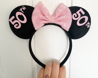 Personalised Birthday Disney Minnie Mouse Ears Any Age Mickey Bow
