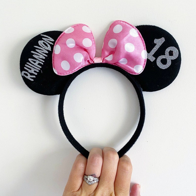 Personalised Birthday Disney Minnie Mouse Ears headband Mickey Bow announcement party hat image 8