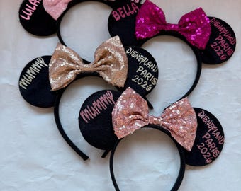 Personalised girls boys Disney glitter sequin birthday Minnie mickey Mouse Ears family trip Christmas reveal 2026 matching family announce
