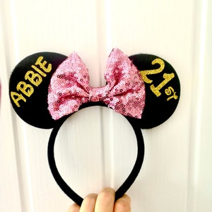 Personalised Birthday Disney Minnie Mouse Ears headband Mickey Bow announcement party hat image 4