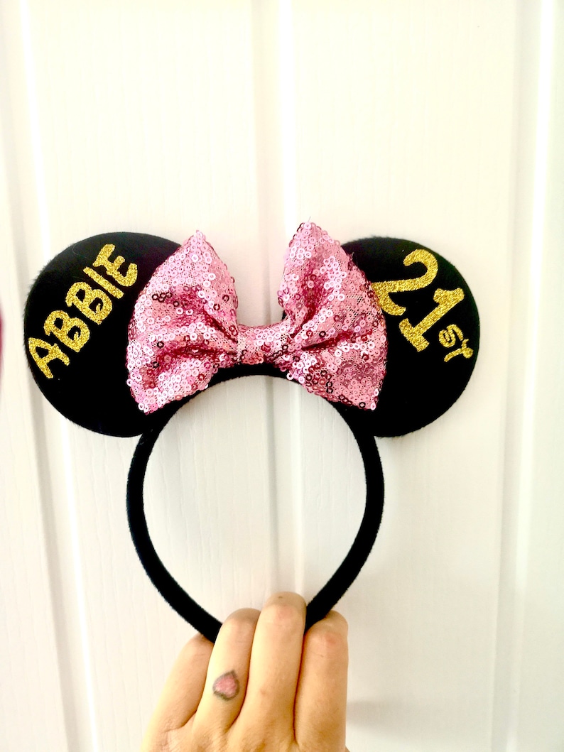 Personalised Birthday Disney Minnie Mouse Ears headband Mickey Bow announcement party hat image 4