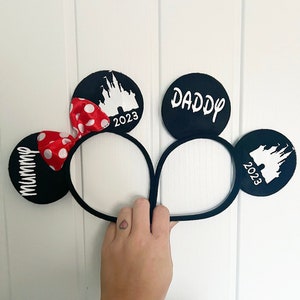 Personalised matching Family Disney castle Trip Minnie Mouse Ears Mickey headband Bow Any Name 2024 reveal