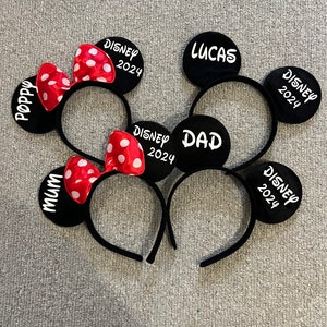 Personalised Matching Family Disney Trip Minnie Mouse Ears Mickey Bow Any Name headband 2024 Disneyland Paris Disney world