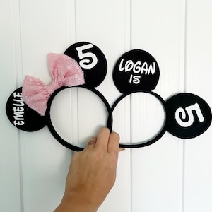 Personalised Birthday Disney Minnie Mouse Ears headband Mickey Bow announcement party hat