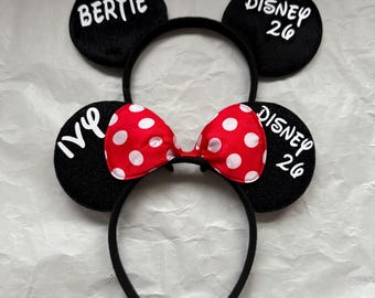 Personalised Matching Family Disney Trip Minnie Mouse Ears Mickey Mouse sequin Bow Any Name headband 2026 Disneyland family reveal
