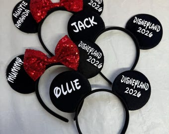 Serre-tête personnalisé assorti Disney Trip, oreilles de Minnie Mouse et noeud de Mickey Disneyland Paris Disney world 2026