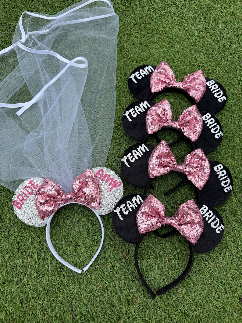 Disney bruid vrijgezellenfeest Minnie Mouse oren bruidsfeest glitter strik bruidsmeisje afbeelding 6