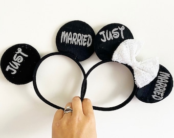 Personalised Disney Just Married Minnie Mouse Ears Mickey Bride Groom Wedding Gift