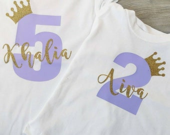 T-shirt Couronne d’anniversaire personnalisé pour filles TOUT ÂGE ET PRÉNOM