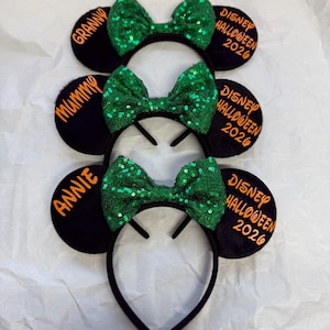 Personalised Matching Family Halloween Disney Trip Minnie Mouse Ears Mickey Bow Any Name headband 2026 Disneyland Paris Disney world pumpkin