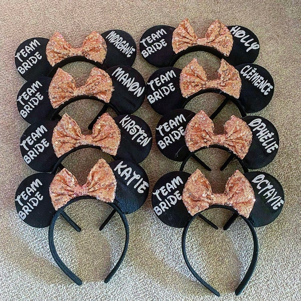 Personalised names Disney Bride Hen Party Minnie Mouse Ears Bridal Party outfit team bride