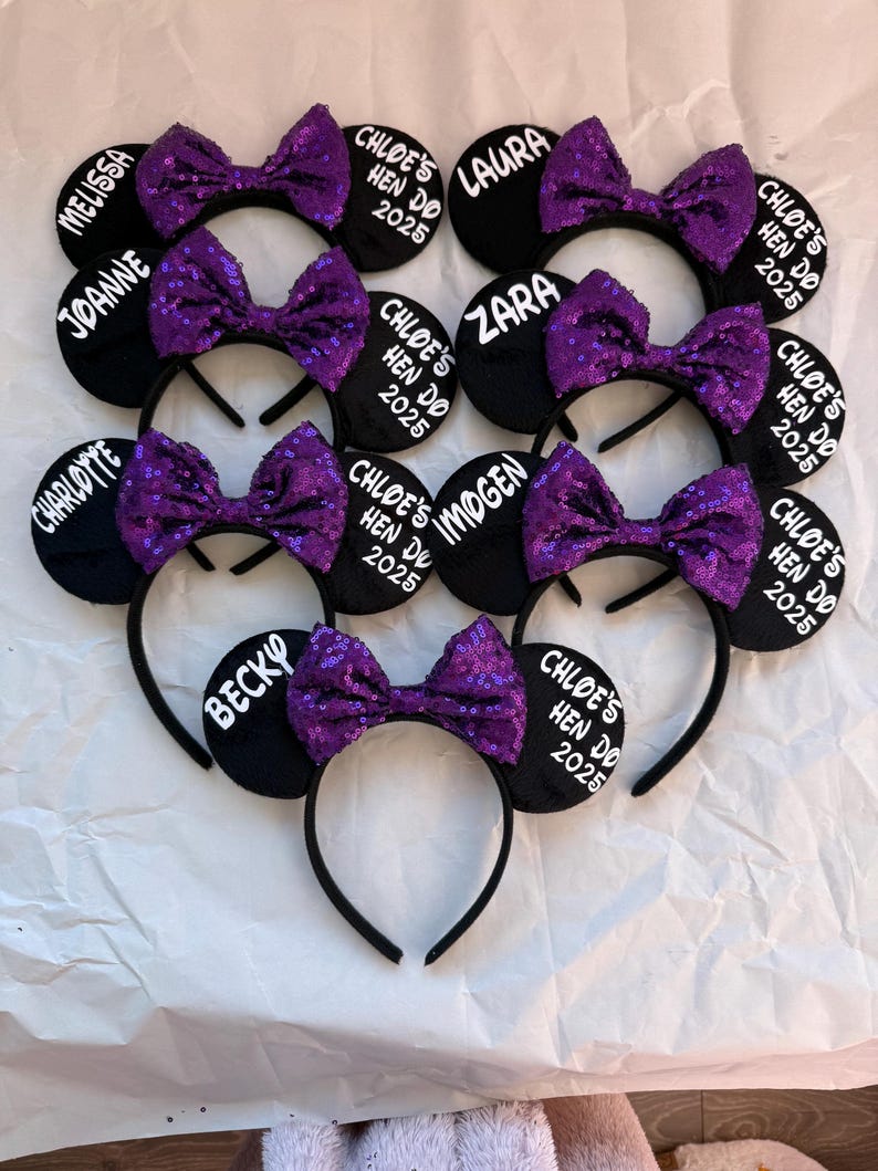 Disney bruid vrijgezellenfeest Minnie Mouse oren bruidsfeest glitter strik bruidsmeisje afbeelding 11