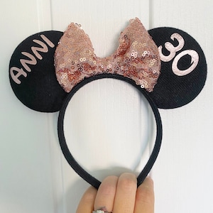 Personalised Birthday Disney Minnie Mouse Ears headband Mickey Bow announcement party hat image 1