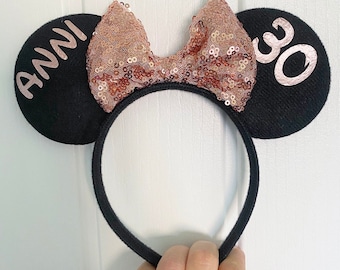 Personalised Birthday Disney Minnie Mouse Ears headband Mickey Bow announcement party hat