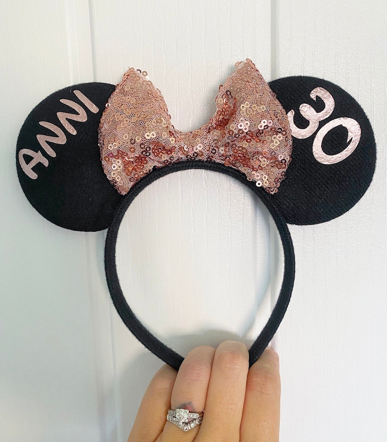 Personalised Birthday Disney Minnie Mouse Ears headband Mickey Bow announcement party hat image 1