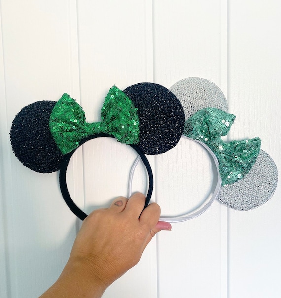 Green Sequin Mickey Ear Headband with Black Bow Disney~Park Hocus Pocus Sanderson Sisters Minnie Mouse Green  main image 2