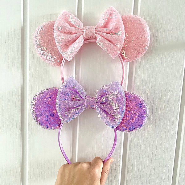 Disney trip pastel pink lilac Minnie Mouse ears headband girls matching cruise