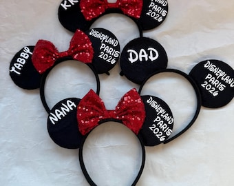 Boys girls Personalised Matching Family Disney Trip Minnie Mouse Ears Mickey Bow headband 2026 Christmas gift reveal announcement cruise