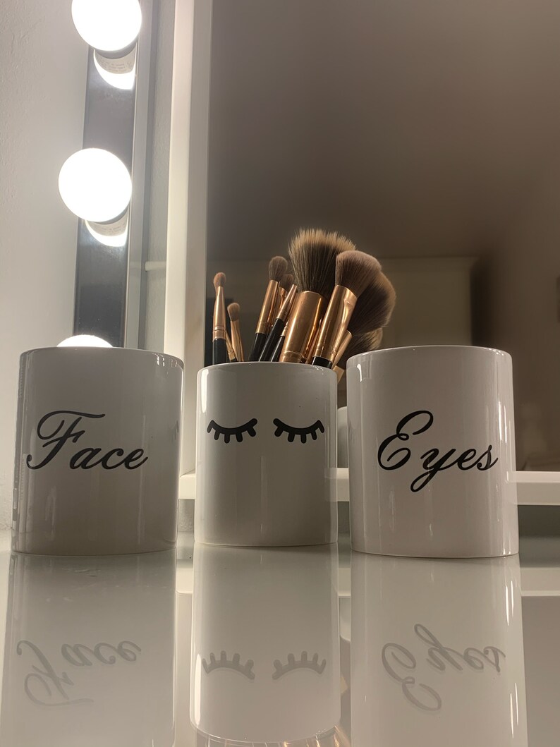 Pair of Personalised ceramic makeup brush holders cosmetics Etsy