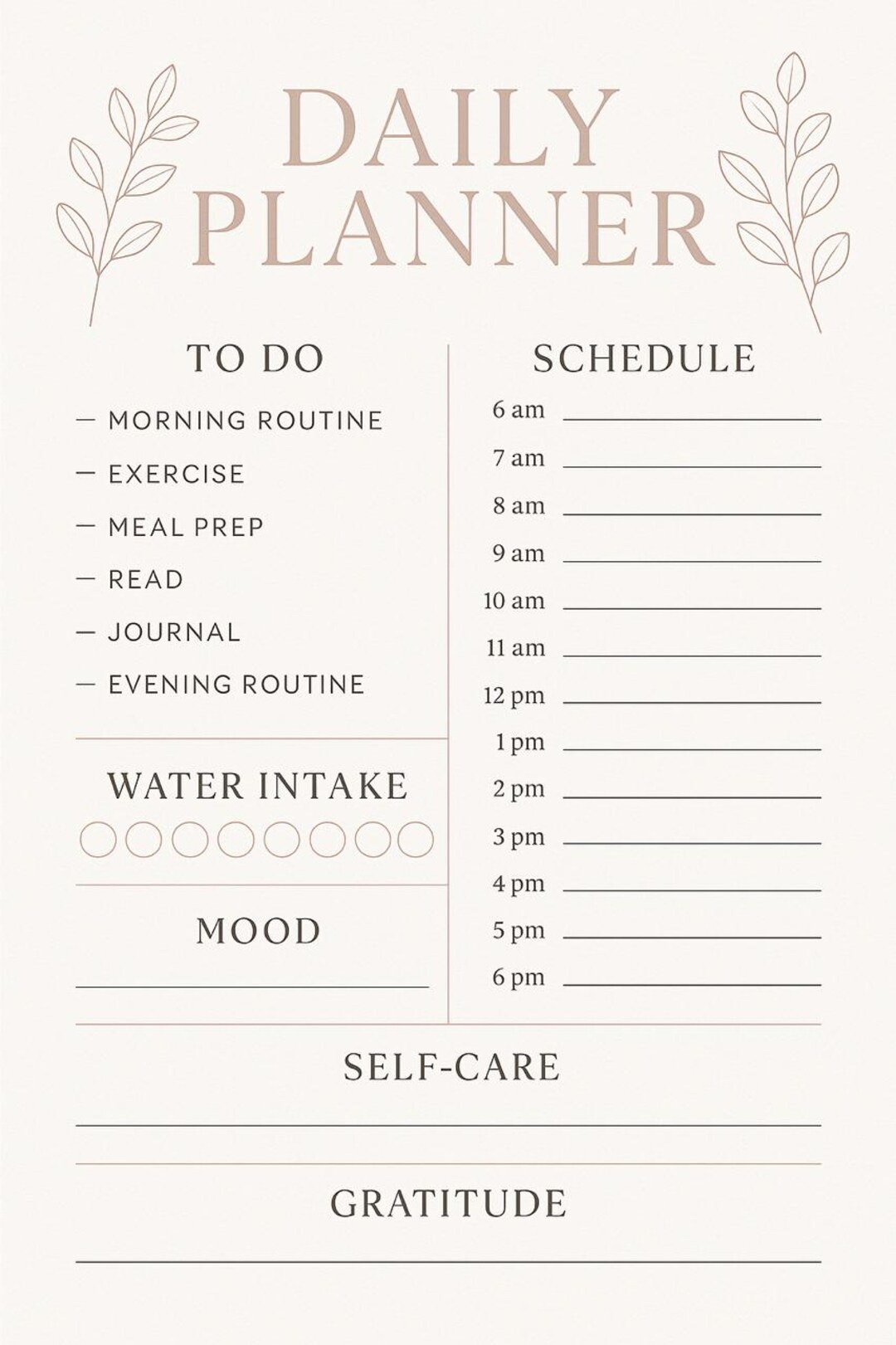 Aesthetic Daily Planner Printable | Self-care to Do List | Minimalist ...