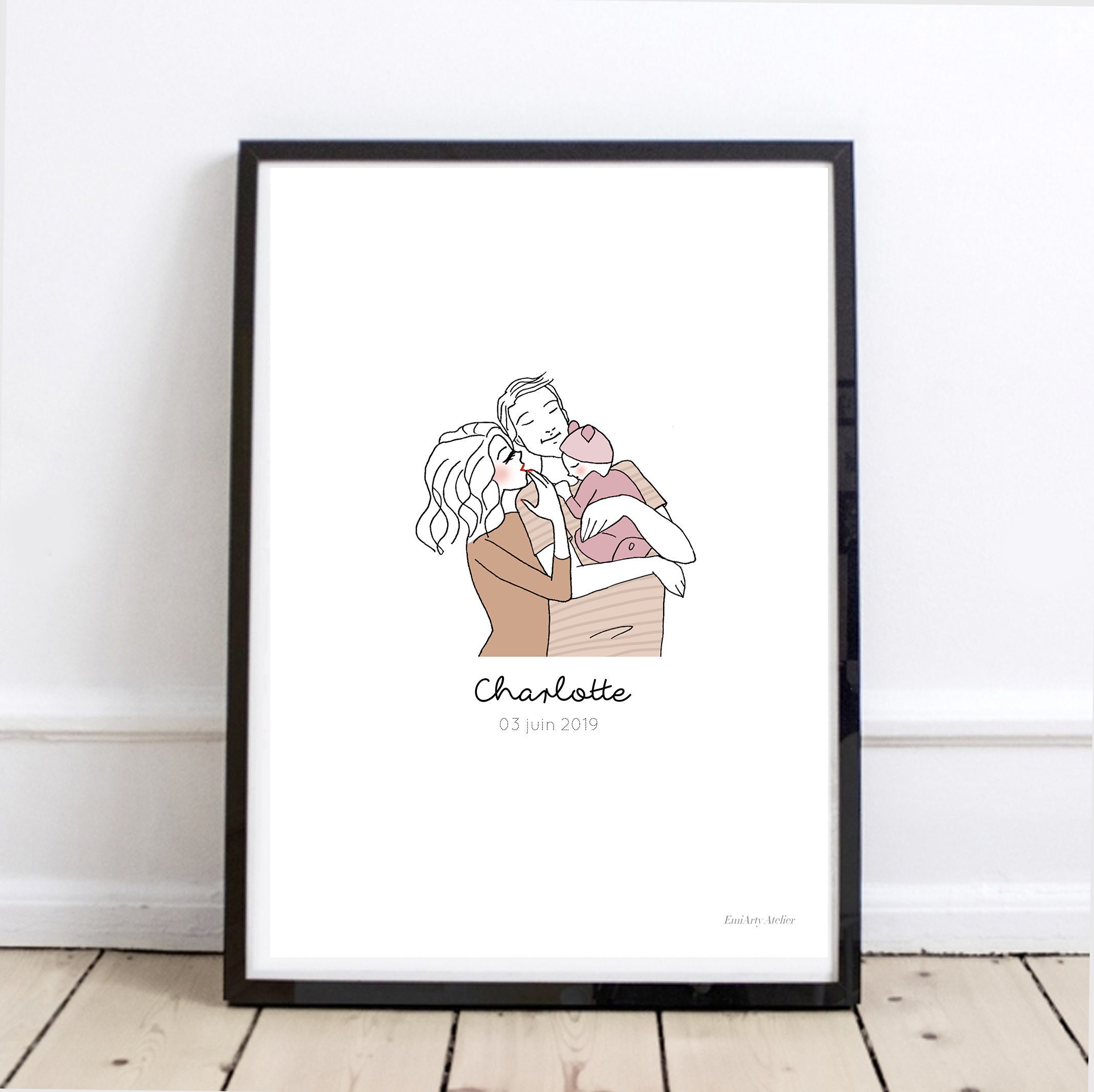Affiche Naissance Famille Illustration