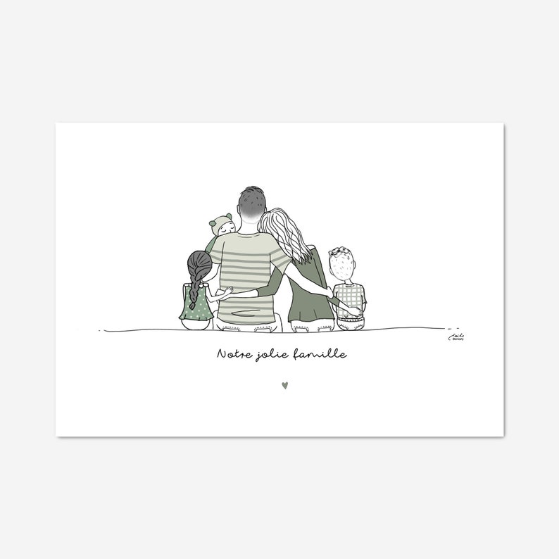 Family portrait poster Personalized family poster Family illustration Mother's Day gift Handmade Pink Yellow Green image 8