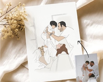 Portrait de famille couple personnalisé Affiche portrait famille photo en illustration dessin fait main à partir de photos custom portrait