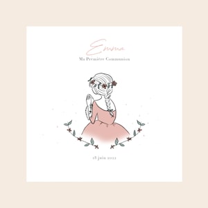 Announcement Communion Baptism Girl by customizable batch (from 0.95eur/unit) pink white beige