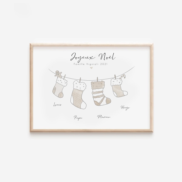 Personalized family poster, family Christmas socks, handmade Personalized Gift Christmas, Digital family portrait