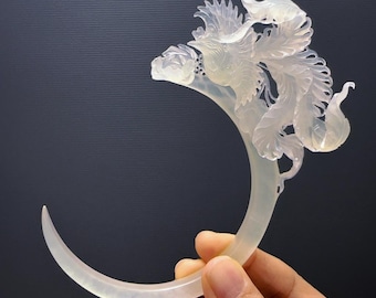 Phoenix Xiu Jade Hair Stick: Hand Carved Crescent Moon Hair Pin