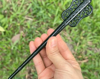 Hand Carved Xiu Jade Hairpin,  Traditional Women's Hair Stick, Hollow Antiqued Art Filigree Long Hair Pin, Made in One Piece