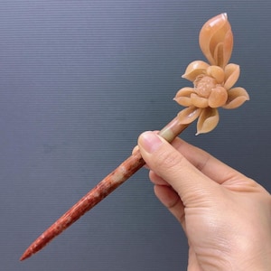 Lotus Jade Hair, Certificate Natural Xiu Jade, Rare Pink Orange Color, Lotus Jade Hair Stick, Antique Hairpin, Hand Carved, Gift for Her