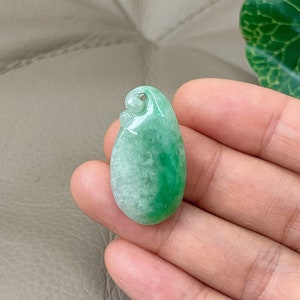 Collana di giadeite di melone, pendente di giada di giadeite, verde brillante non trattato, giadeite di tipo A naturale, gioielli di giada birmana, con cauzione d&#39;argento S925