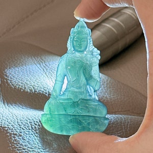 Icy Blue GuanYin Jadeite Pendant, Lady Buddha, Kwan Yin Jadeite Jade Pendant,Grade A Jade Certified, Untreated, Guatemalan jadeite