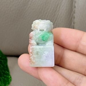 Auspicious Hand Carved Jadeite Lion Pendant: Burma Jade Necklace