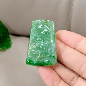 Natural Scenery Jadeite Pendant Necklace, 風生水起, Chinese Vintage Style Outdoor Landscape, Untreated, Burmese Jadeite, Certified Grade A Jade