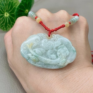 Pixiu and Ruyi Jade Pendant, Jadeite Jade Necklace, Grade A Jade Certified, Type A Jade, Untreated, Burma Jadeite, Fei Cui Jade Jewelry