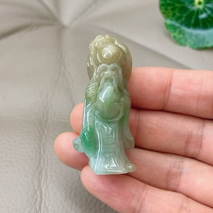 Ciondolo di giada di giadeite, il dio della longevità (Shou Xing Gong 壽星公) collana di giadeite, giadeite di tipo A, giada di grado A, giadeite birmana della Birmania