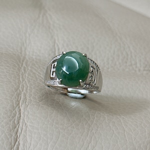 Jade Ring, Jadeite Jade Ring, Silver Adjustable Ring, Free Size US6.5-10, Untreated Genuine Jadeite, Grade A Jade, Oval Shape