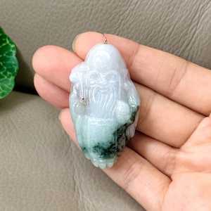 The God of Longevity Jadeite Pendant, Shou Xing Gong, 壽星公, Genuine Certificate Grade A Jadeite, 3D Hand Carved, Gemstone Burma Jadeite