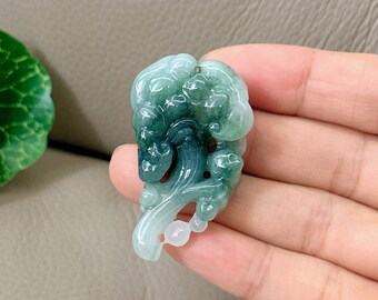 手彫りの霊芝ビルマ翡翠ペンダント：グレードA翡翠ネックレス - Etsy 日本