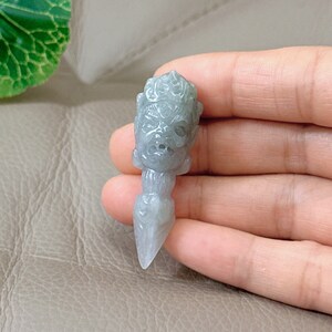Demon Subduing Pilon Jadéite Pendentif, Véritable Certificat Grade A Jadéite, 3D Sculpté À La Main, Gemme Birmanie Jadéite, Type A Jade
