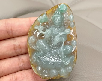 Guan Yin Lotus Blume Jade Anhänger, Kuan Yin Jadeit Halskette, Lady Buddha, Typ A Jadeit, Grade A Jade, unbehandelt, Fei Cui, Burma Jadeit