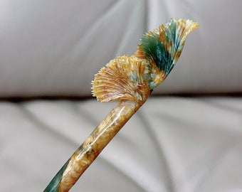 Hairpin "Ginkgo Leaf" from Natural Xiu Jade, Jade Leaf Hair Stick, Untreated Xiu Jade Hairpin, Fully Handcarved Hairpin, Gift for Wife