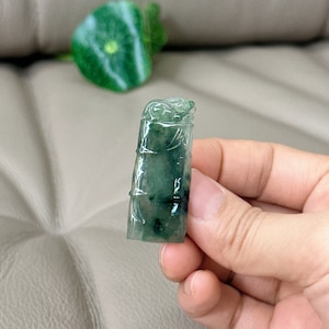 Bamboo Pixiu Jadeite Pendant, Grade A Jade Certified, Natural Type A Jadeite, Hand Carved, Untreated Burma Jadeite, Gamstone Jade Jewelry