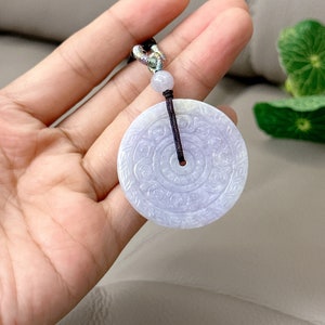 Vintage Carved Donut Jadeite Pendant, Antique Donut Jadeite Necklace, Grade A Jade Certified, Untreated Lavender, Natural Burma Jadeite