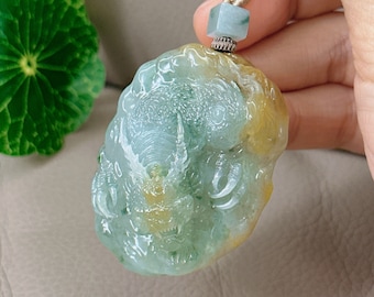 3D Hand Carved Dragon Jadeite Pendant: Burmese Grade A Gemstone Necklace